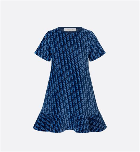 Dress Blue Dior Oblique Stretch Velvet Jacquard 